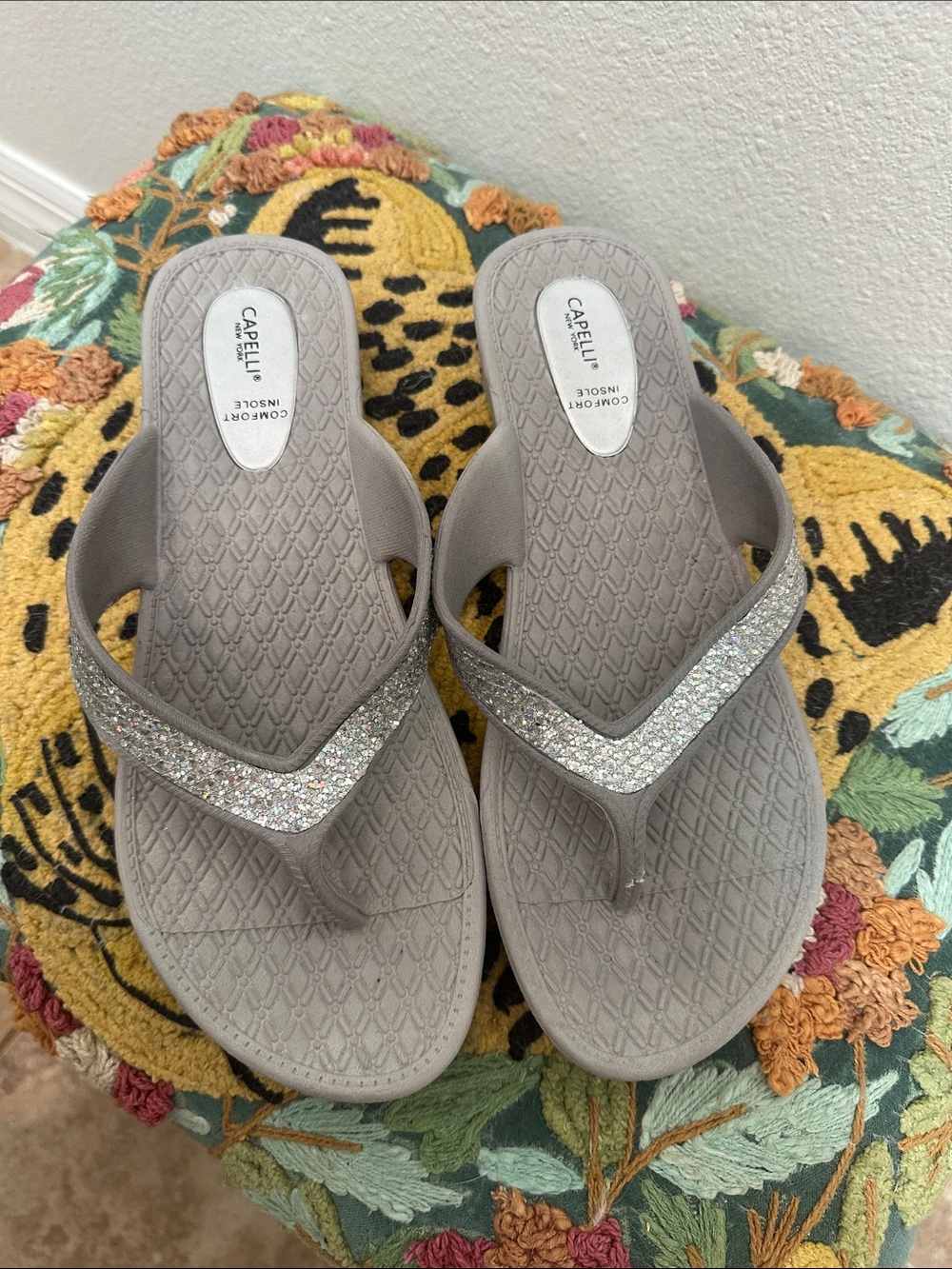 Capelli of New York Taupe Glitter Strap Flip Flops